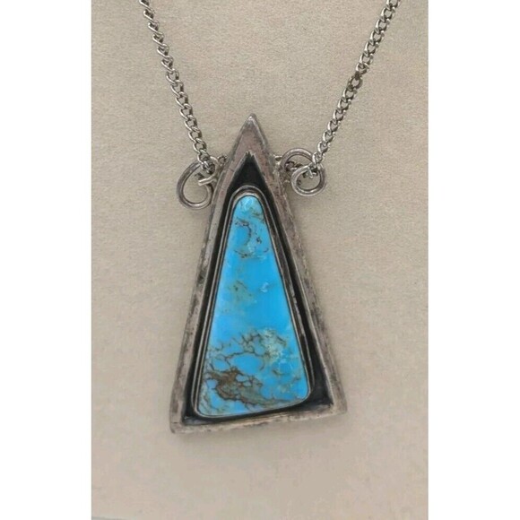 Sterling Silver And Turquoise Triangle Choker Necklace - Picture 1 of 4
